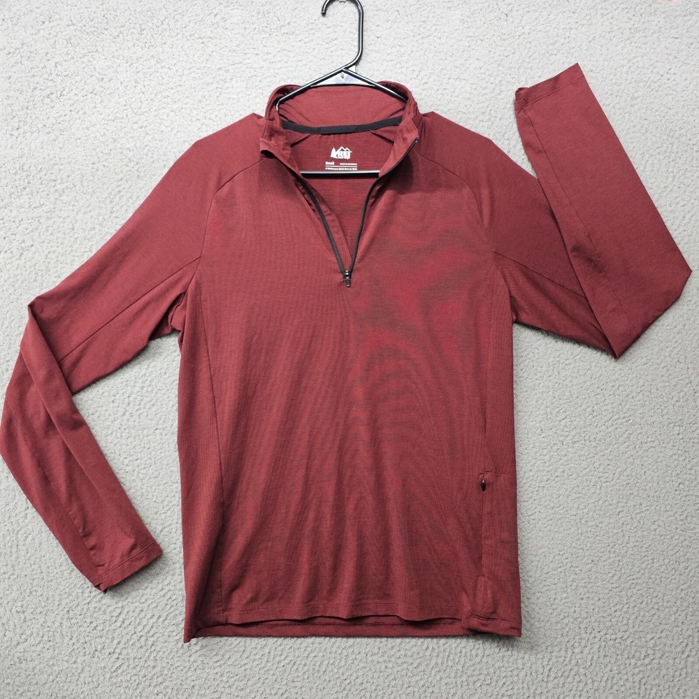 REI Coop 1/4 Zip Pullover Top Mens Small Maroon Red Lightweight Base Layer Shirt